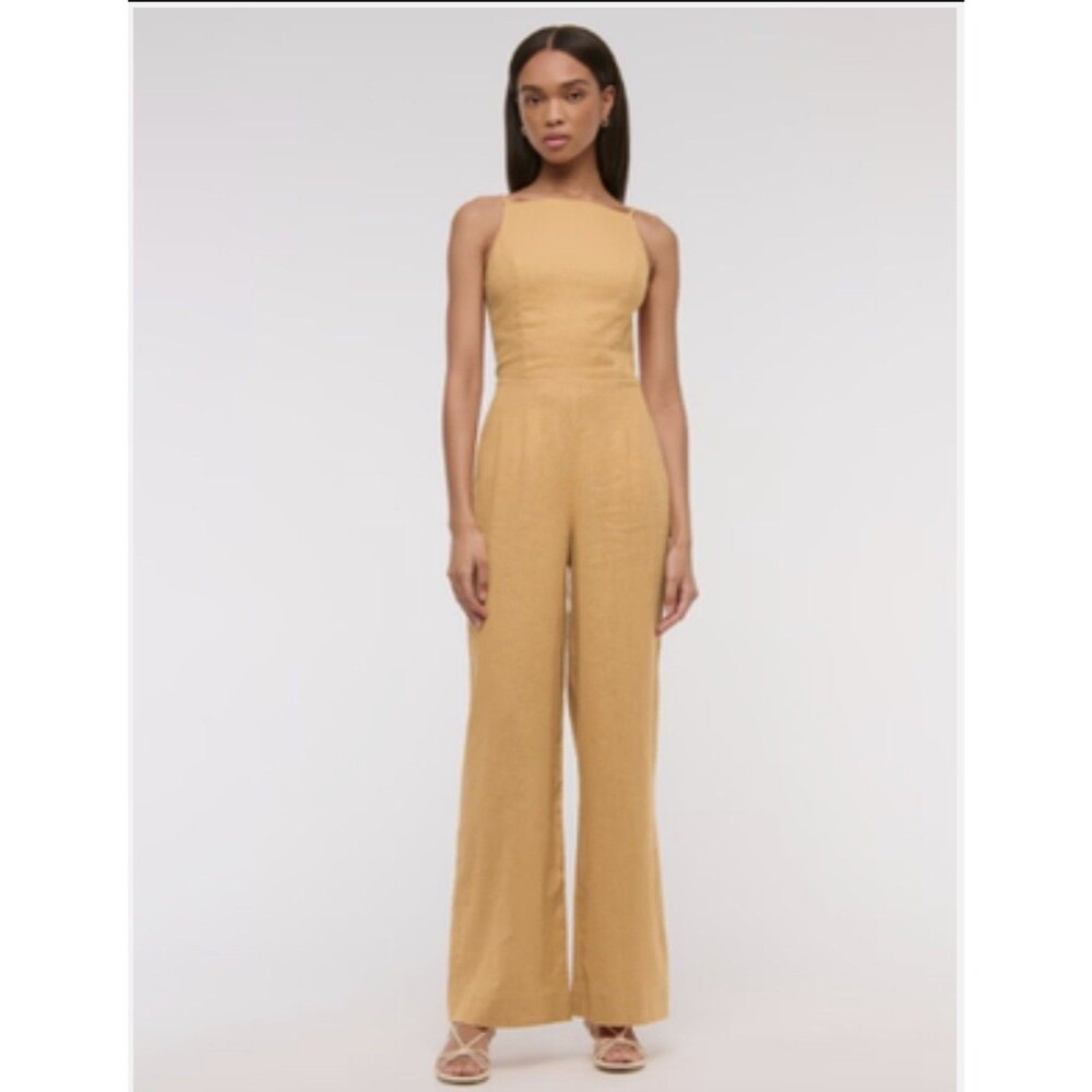Abercrombie & Fitch Linen-Blend Apron Jumpsuit In Honey Yellow Size S Tall